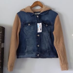 Denim Jacket with Teddy Bear Sleeves